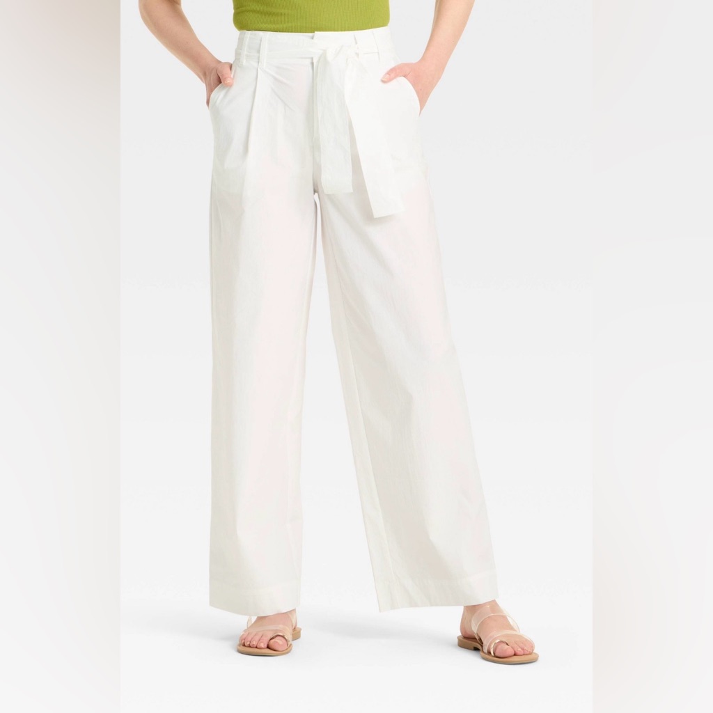 Women’s High-Rise Wide Leg Poplin Trousers White 6